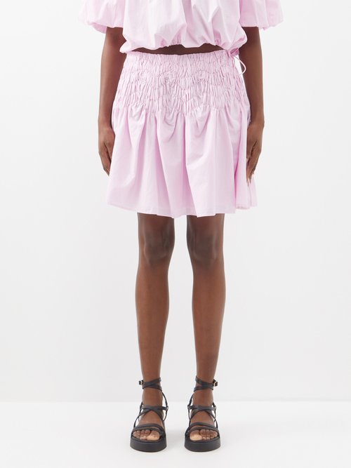 Merlette Elysian Smocked-waist Cotton-poplin Skirt