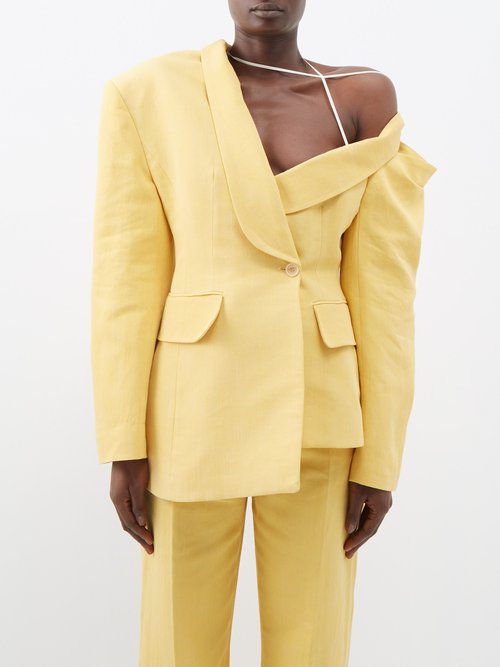 Jacquemus La Veste Baska Linen-blend Blazer In Yellow & Orange