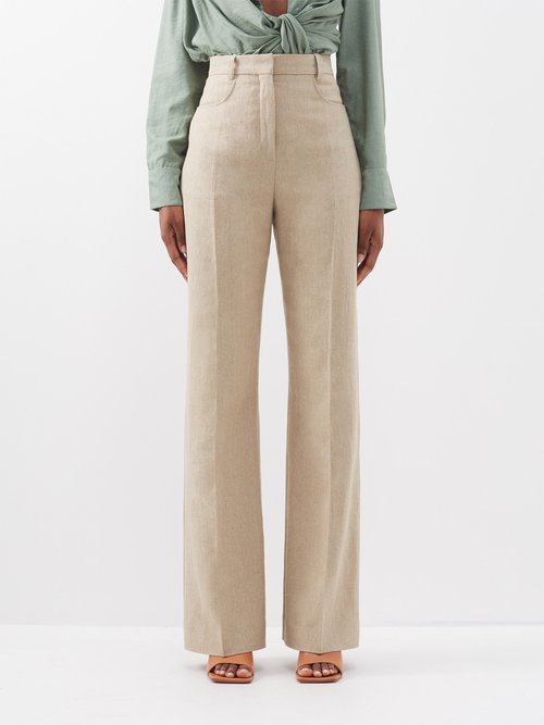 Jacquemus - Sauge High-rise Linen Trousers - Womens - Beige