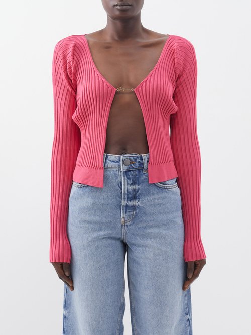 Jacquemus - Pralu Logo-clasp Rib-knit Cardigan - Womens - Pink