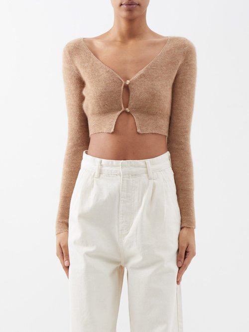 Jacquemus - Alzou Cropped Mohair-blend Cardigan - Womens - Light Brown
