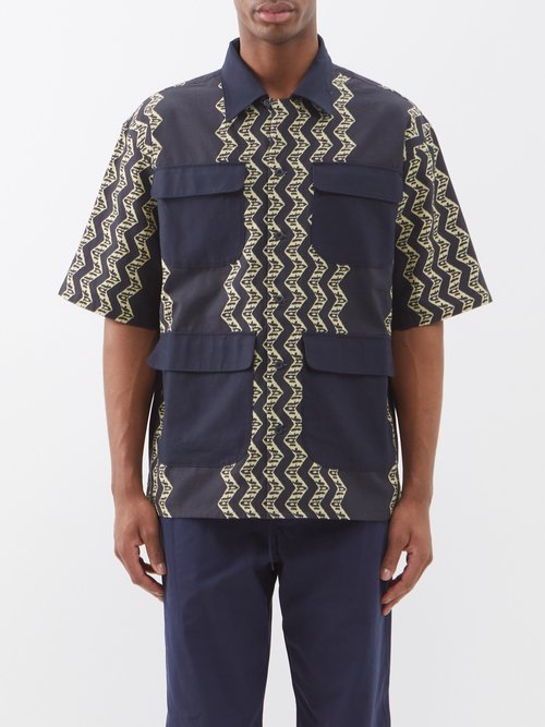 Nicholas Daley - Calypso Aloha Zigzag-pattern Cotton Shirt - Mens - Indigo
