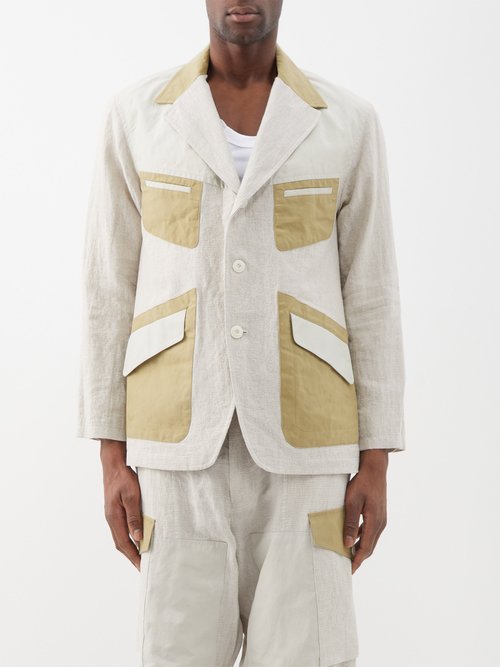 Nicholas Daley - Fonte Flap-pocket Linen Suit Jacket - Mens - Oatmeal