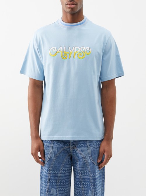 Nicholas Daley Calypso-print Cotton-jersey T-shirt In Powder Blue