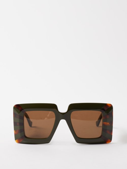 Loewe Eyewear - Oversized Square Tortoiseshell-acetate Sunglasses - Womens - Dark Green Multi