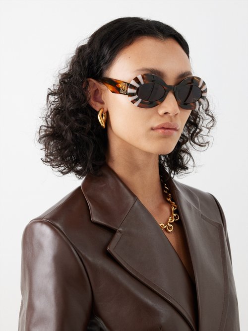 LOEWE Eyewear Oversized Round-frame Striped Acetate Sunglasses