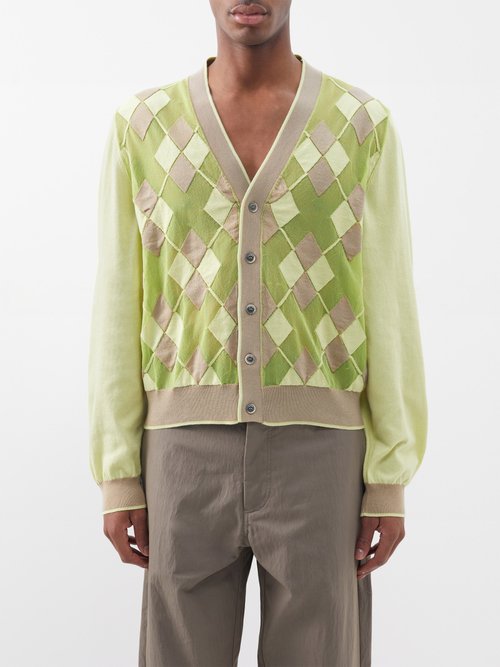 Jacquemus - Toledo Argyle-knit Cotton-blend Cardigan - Mens - Green Multi