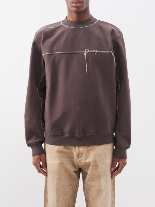 Jacquemus - Fio Logo-embroidered Cotton-jersey Sweatshirt - Mens - Dark Brown