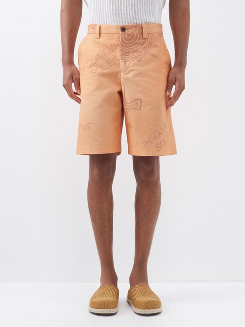 Jacquemus - Tecido Arty Sun-print Cotton Shorts - Mens - Orange Multi