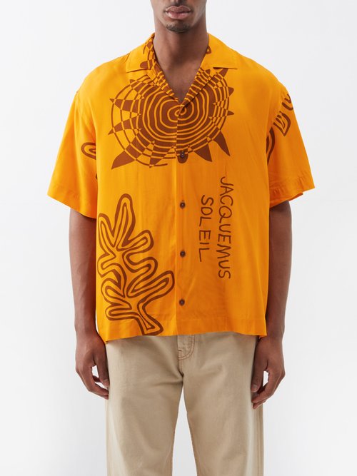 Jacquemus - Jean Short-sleeved Sun-print Twill Shirt - Mens - Orange Multi