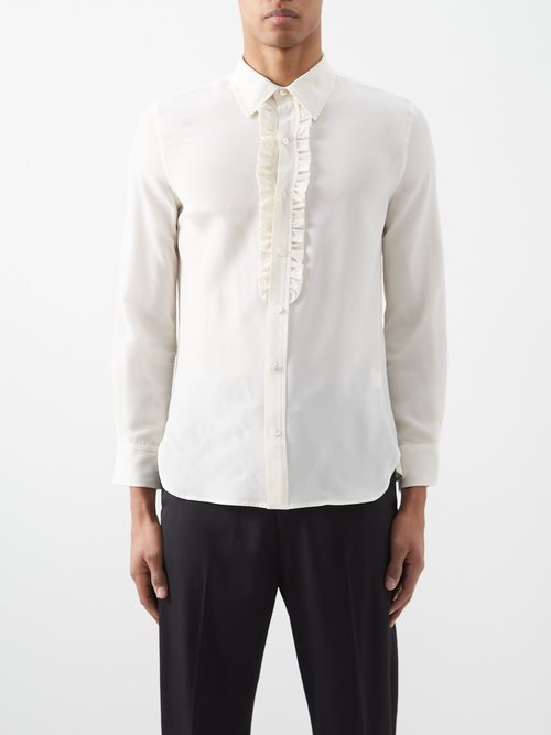 Nili Lotan - Rio Ruffled-front Silk-crepe Shirt - Mens - White