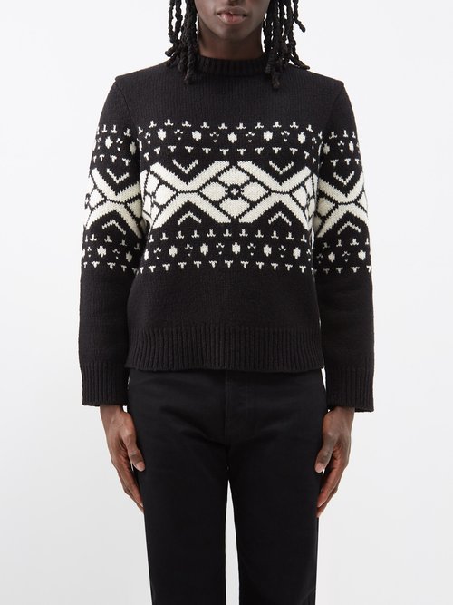 Nili Lotan Men's Josef Wool-cashmere Knit Sweater In Black W/ Ivory