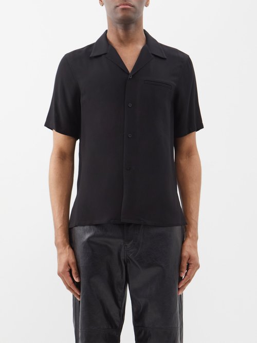 Nili Lotan - Cody Cuban-collar Short-sleeved Shirt - Mens - Black