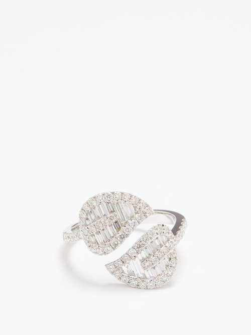 Anita Ko Palm Leaf Medium Diamond & 18kt White-gold Ring In White Gold Multi