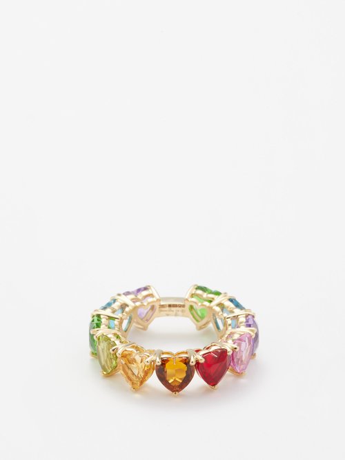 Yvonne Leon Rainbow Heart Sapphire & 9kt Gold Ring