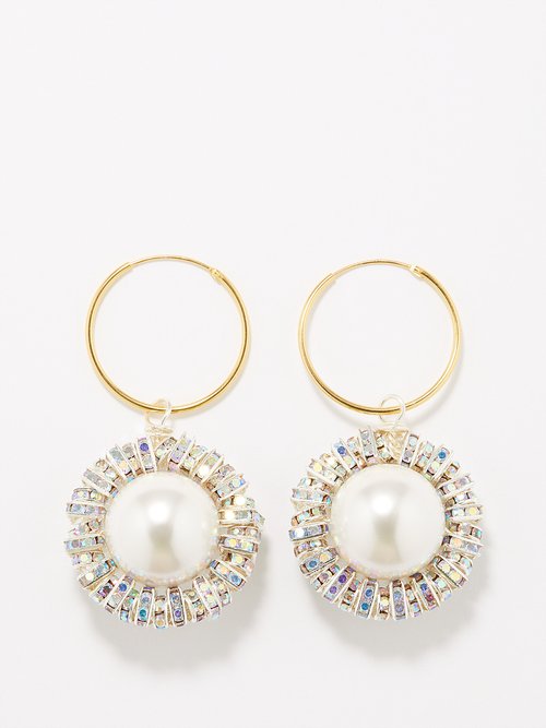 Pearl Octopuss.y Il Sole Crystal, Faux-pearl & Gold-plated Earrings In Gold Multi