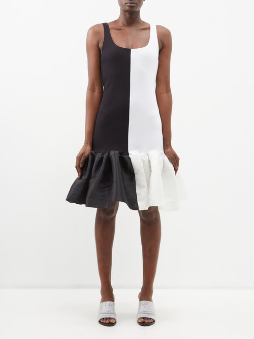 Marques'almeida - Two-tone Taffeta-skirt Organic Cotton-blend Dress - Womens - Black White