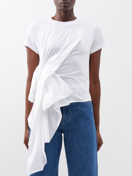 Marques'almeida - Draped Asymmetric Cotton-jersey T-shirt - Womens - White