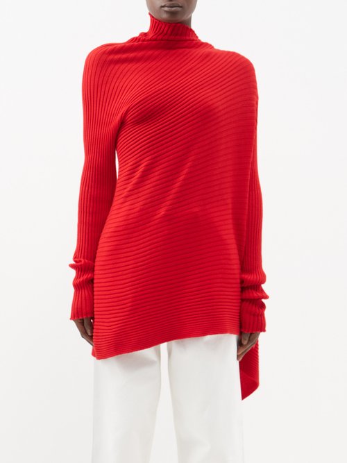 Marques'almeida - Asymmetric Draped Ribbed-wool Sweater - Womens - Red