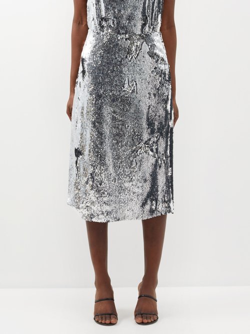 Marques'almeida - Upcycled Sequinned Midi Skirt - Womens - Silver
