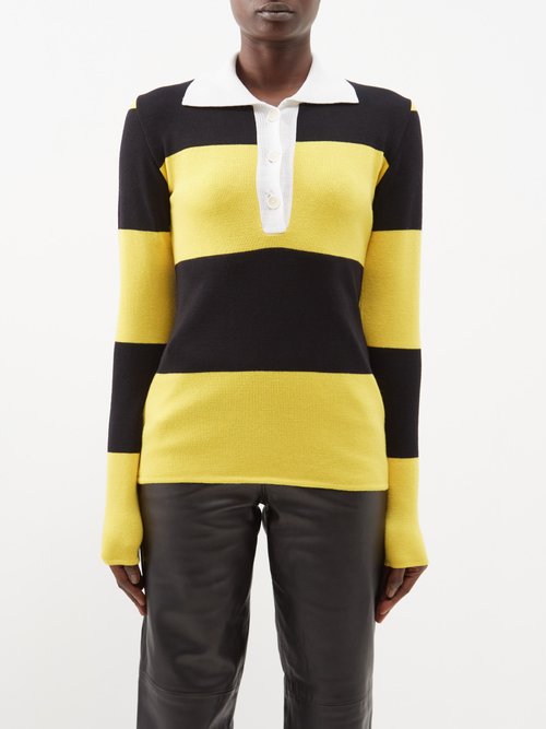 Marques'almeida - Striped Merino Polo Shirt - Womens - Yellow Black