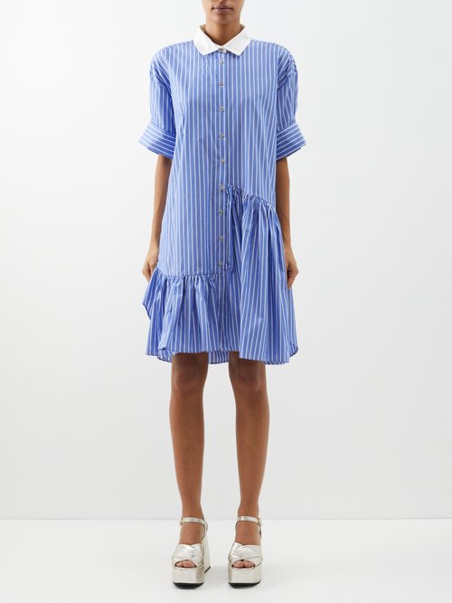 Marques'almeida - Striped Cotton Shirt Dress - Womens - Blue White