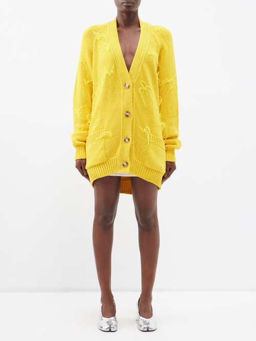 Marques'almeida - Oversized Feather-embellished Wool Cardigan - Womens - Yellow