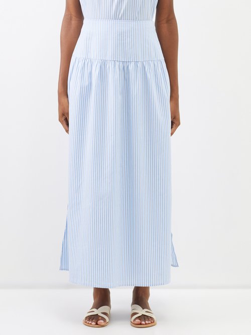 bird & knoll - layla striped cotton-voile maxi skirt womens blue stripe