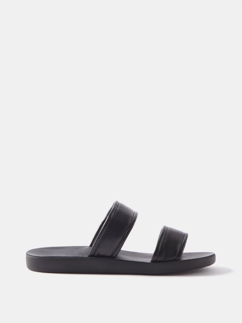 Ancient Greek Sandals Enias Two-strap Leather Slides In Black