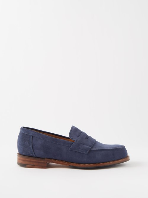 Grenson Epsom Suede Loafers In Navy