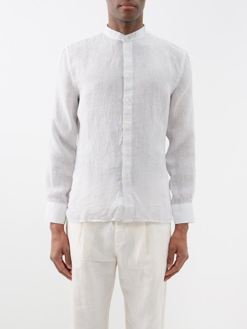 120% Lino Stand-collar Linen Shirt In Light Grey | ModeSens