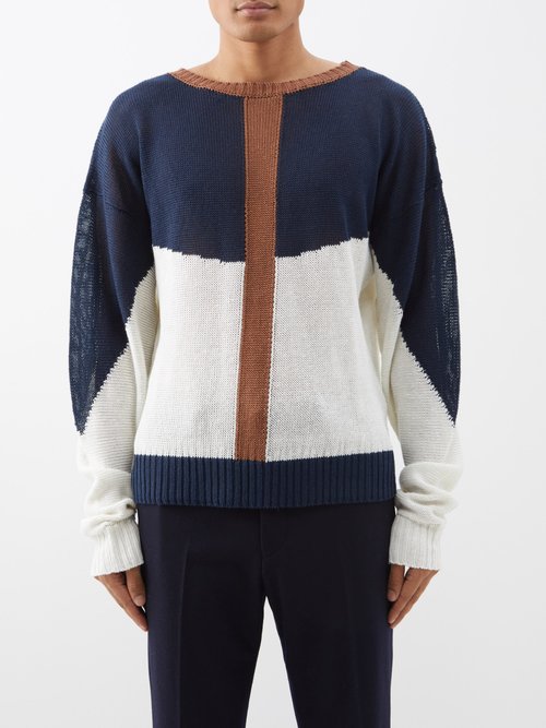 Giuliva Heritage - The Gianni Colour-blocked Linen Sweater - Mens - Multi