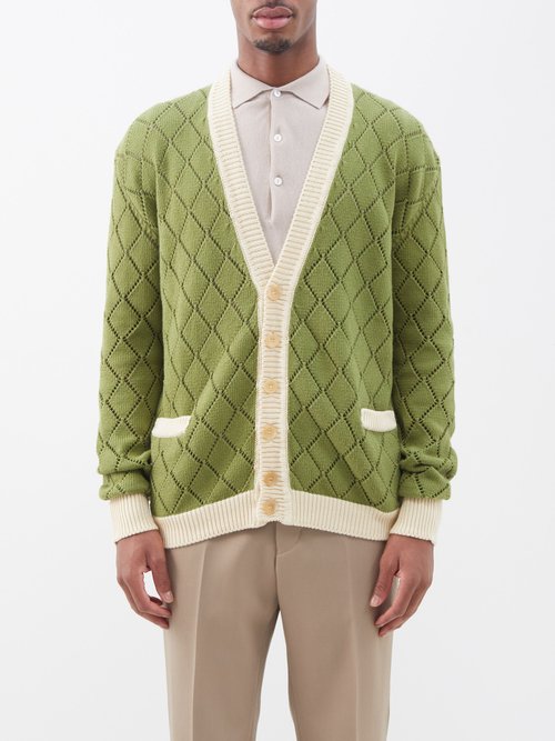 Giuliva Heritage - James Open-work Cotton Cardigan - Mens - Green Multi