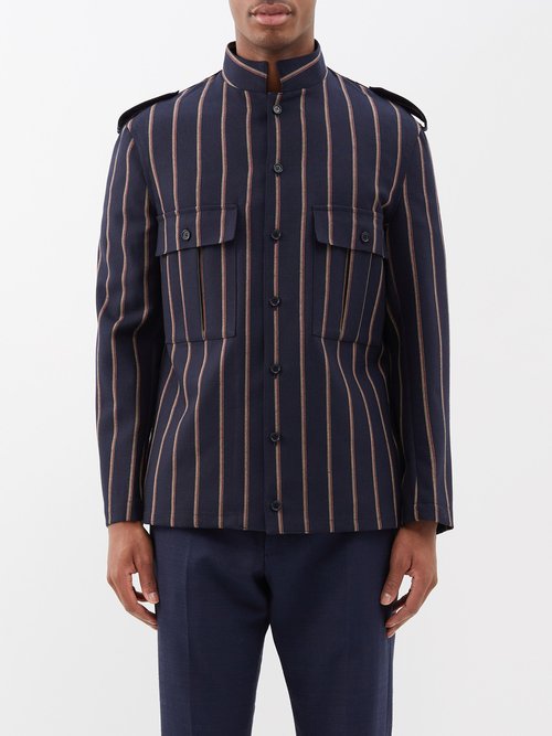 Giuliva Heritage - Newton Pinstripe Wool Overshirt - Mens - Navy Multi
