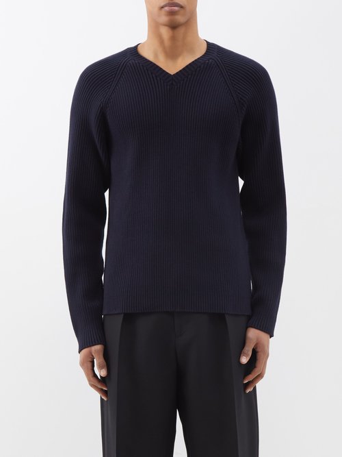 The Row - Tomas V-neck Rib-knit Cotton Sweater - Mens - Dark Navy