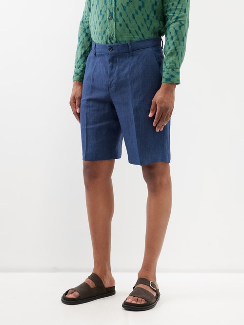 120 lino 120% - flat-front linen tailored shorts mens navy