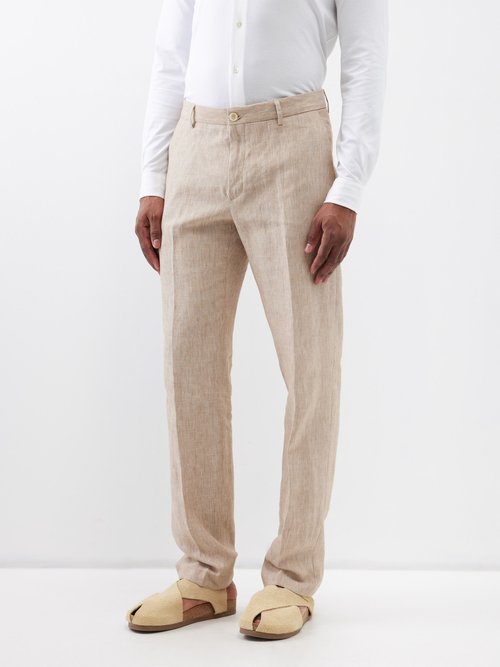 120 lino 120% - linen straight-leg suit trousers mens natural