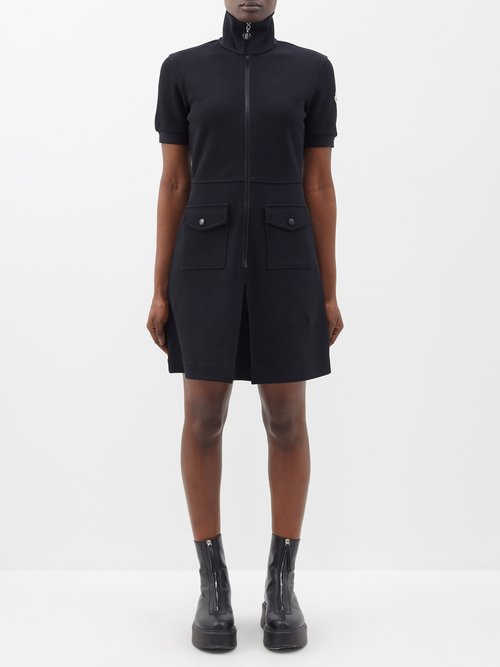 Moncler Logo-appliqué Cotton-blend Piqué Dress In Black