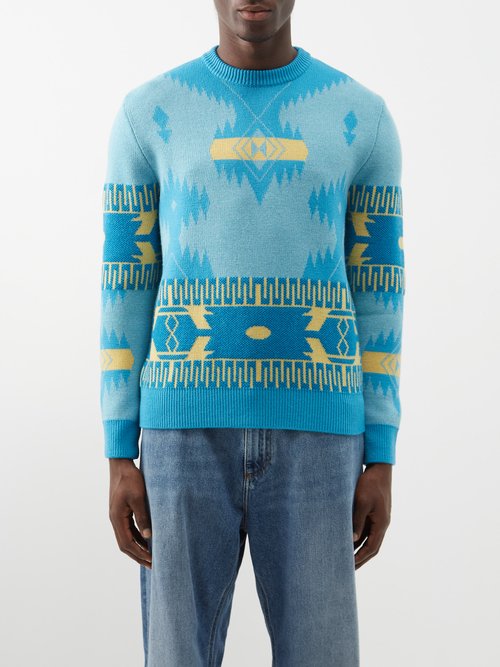 Alanui - Icon Jacquard Wool Sweater - Mens - Blue Multi