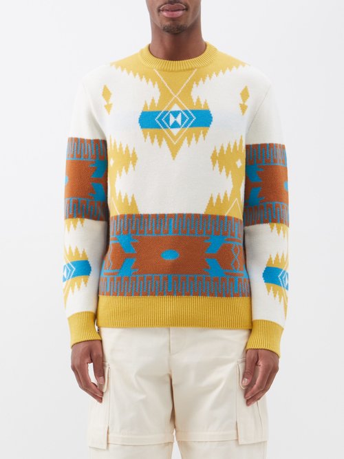 Alanui - Geometric-jacquard Wool Sweater - Mens - Cream Multi
