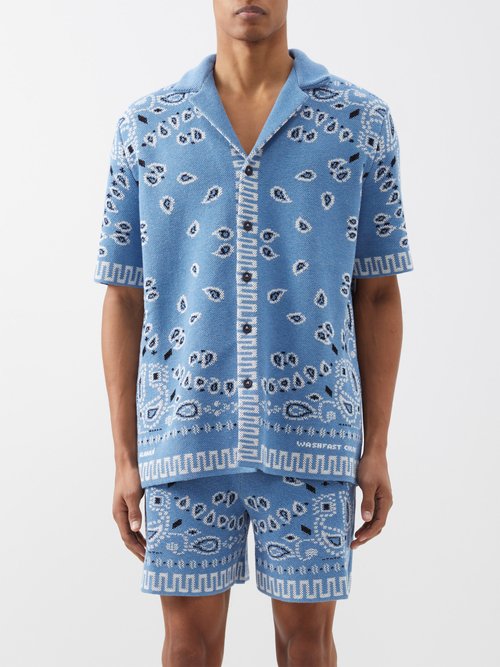 Alanui - Bandana-jacquard Cotton-piqué Shirt - Mens - Blue