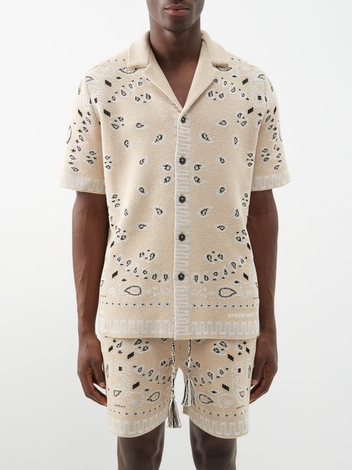 Alanui - Bandana-jacquard Cotton-piquet Shirt - Mens - Cream