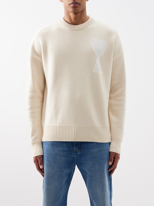 Ami - Ami De Caur-logo Merino Sweater - Mens - Cream