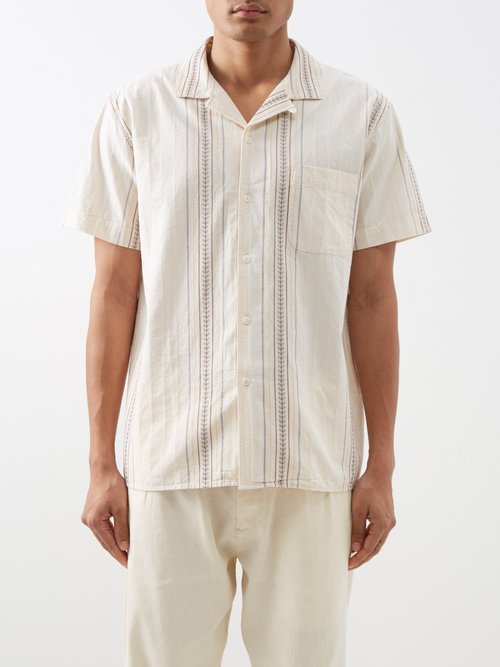 YMC - Malick Stripe-embroidered Cotton-jacquard Shirt - Mens - Cream