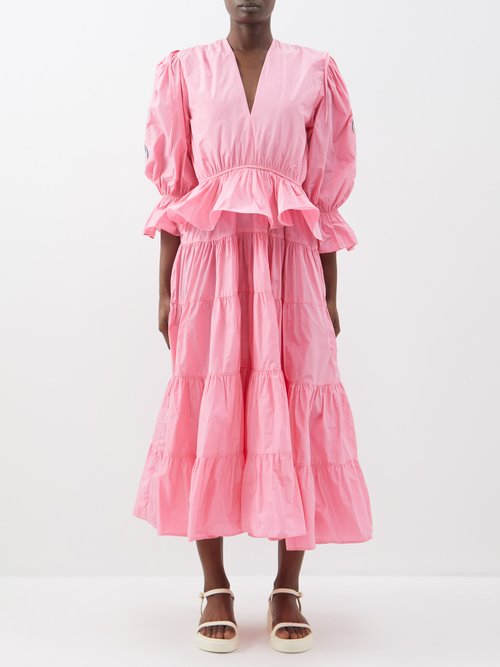 Lug Von Siga Beatrice V-neck Ruffled Recycled-fibre Midi Dress In Pink Multi