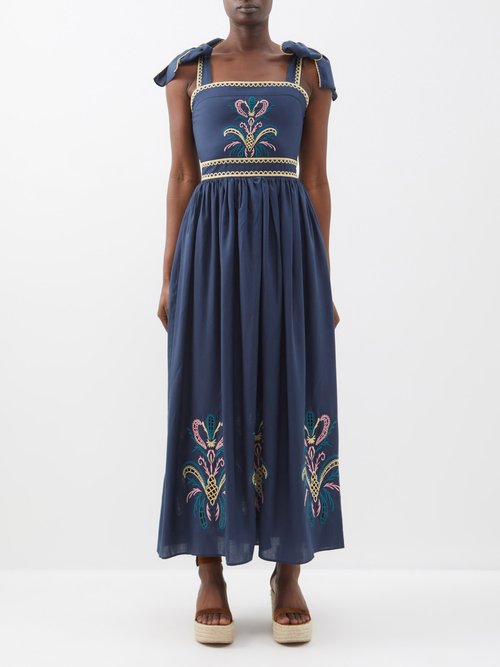 Ornella Embroidered Tencel Midi Dress