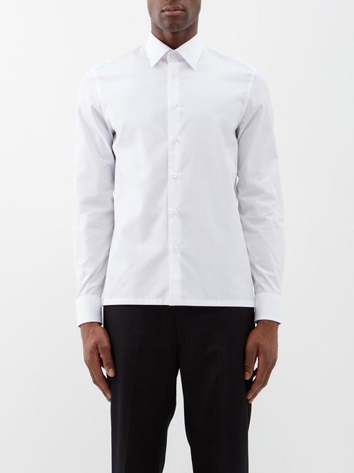 Prada - Triangle-appliqué Poplin Shirt - Mens - White