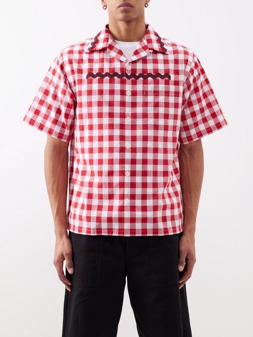Prada - Ricrac-trim Gingham-cotton Shirt - Mens - Red White