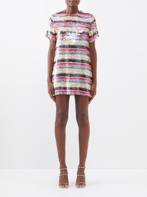 Ashish - Striped Sequinned Mini Dress - Womens - Multi