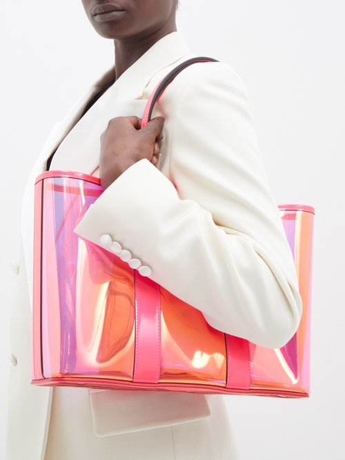 CHRISTIAN LOUBOUTIN Small Cabata Tpu & Patent Leather Tote - Fluo Pink
